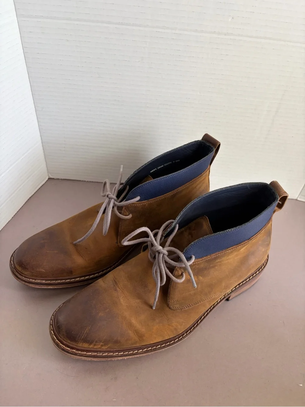 Cole Haan Brown Leather Chukka Boots with Navy Collar
